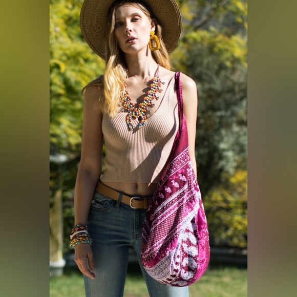 Boho Chic Beach Yoga Hobo Shoulder Bag - 100% Cotton - Bohemian Ethnic Inspired - Picture 2 of 8